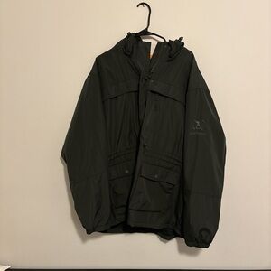 Men's Dark Olive Hooded Rain Jacket - Outdoor Shell